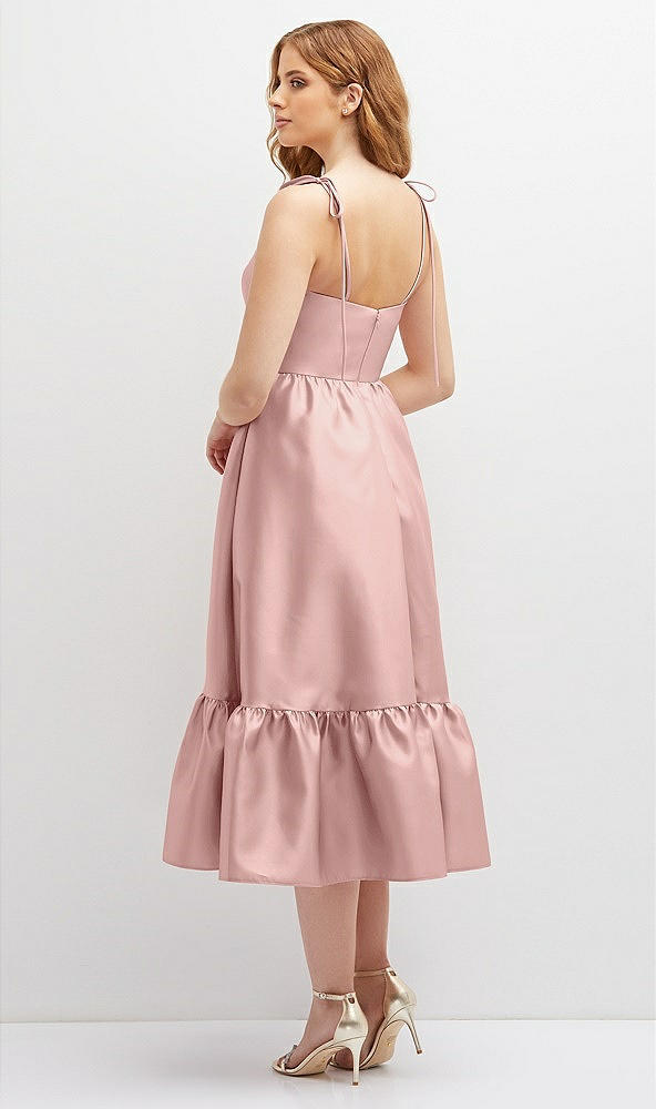 Back View - Rose - PANTONE Rose Quartz Shirred Ruffle Hem Midi Dress with Self-Tie Spaghetti Straps and Pockets