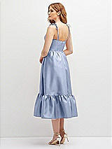 Rear View Thumbnail - Sky Blue Shirred Ruffle Hem Midi Dress with Self-Tie Spaghetti Straps and Pockets
