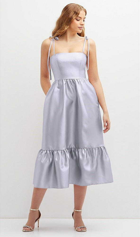 Front View - Silver Dove Shirred Ruffle Hem Midi Dress with Self-Tie Spaghetti Straps and Pockets