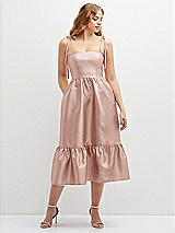 Front View Thumbnail - Toasted Sugar Shirred Ruffle Hem Midi Dress with Self-Tie Spaghetti Straps and Pockets