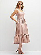 Side View Thumbnail - Toasted Sugar Shirred Ruffle Hem Midi Dress with Self-Tie Spaghetti Straps and Pockets