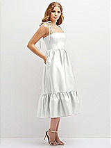 Side View Thumbnail - White Shirred Ruffle Hem Midi Dress with Self-Tie Spaghetti Straps and Pockets