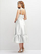Rear View Thumbnail - White Shirred Ruffle Hem Midi Dress with Self-Tie Spaghetti Straps and Pockets