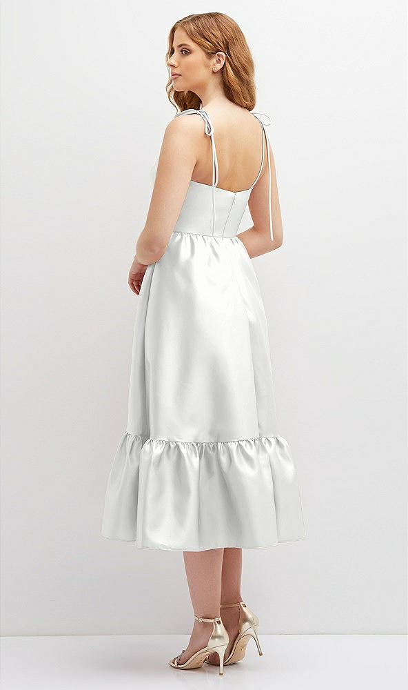 Back View - White Shirred Ruffle Hem Midi Dress with Self-Tie Spaghetti Straps and Pockets