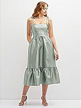 Front View Thumbnail - Willow Green Shirred Ruffle Hem Midi Dress with Self-Tie Spaghetti Straps and Pockets