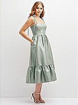 Side View Thumbnail - Willow Green Shirred Ruffle Hem Midi Dress with Self-Tie Spaghetti Straps and Pockets
