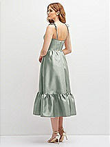 Rear View Thumbnail - Willow Green Shirred Ruffle Hem Midi Dress with Self-Tie Spaghetti Straps and Pockets