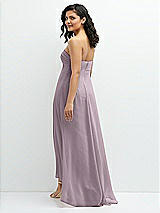 Rear View Thumbnail - Lilac Dusk Strapless Draped Notch Neck Chiffon High-Low Dress