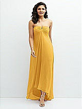 Front View Thumbnail - NYC Yellow Strapless Draped Notch Neck Chiffon High-Low Dress