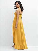 Rear View Thumbnail - NYC Yellow Strapless Draped Notch Neck Chiffon High-Low Dress
