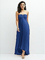 Front View Thumbnail - Classic Blue Strapless Draped Notch Neck Chiffon High-Low Dress