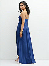 Rear View Thumbnail - Classic Blue Strapless Draped Notch Neck Chiffon High-Low Dress
