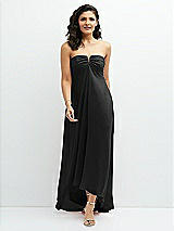 Front View Thumbnail - Black Strapless Draped Notch Neck Chiffon High-Low Dress