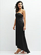 Side View Thumbnail - Black Strapless Draped Notch Neck Chiffon High-Low Dress