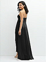 Rear View Thumbnail - Black Strapless Draped Notch Neck Chiffon High-Low Dress