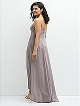 Rear View Thumbnail - Cashmere Gray Strapless Draped Notch Neck Chiffon High-Low Dress