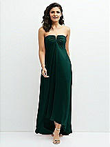 Front View Thumbnail - Evergreen Strapless Draped Notch Neck Chiffon High-Low Dress
