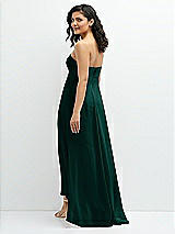 Rear View Thumbnail - Evergreen Strapless Draped Notch Neck Chiffon High-Low Dress