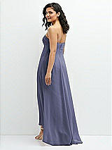 Rear View Thumbnail - French Blue Strapless Draped Notch Neck Chiffon High-Low Dress