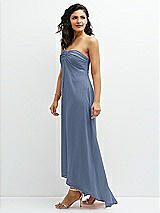 Side View Thumbnail - Larkspur Blue Strapless Draped Notch Neck Chiffon High-Low Dress