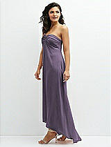 Side View Thumbnail - Lavender Strapless Draped Notch Neck Chiffon High-Low Dress