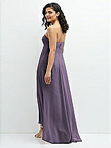 Rear View Thumbnail - Lavender Strapless Draped Notch Neck Chiffon High-Low Dress