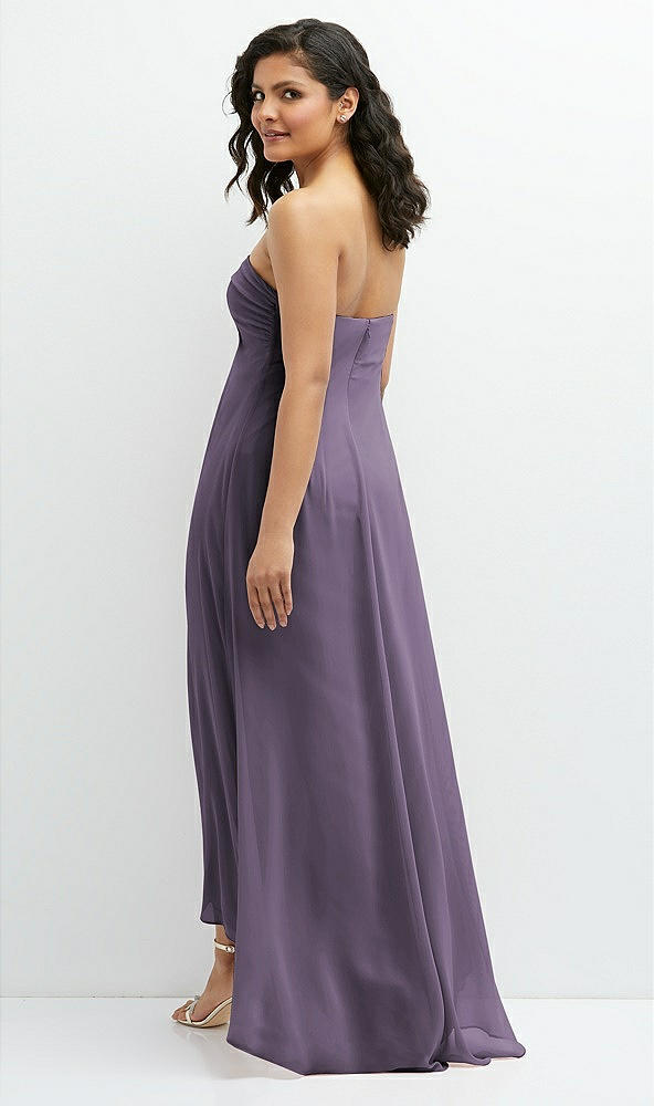 Back View - Lavender Strapless Draped Notch Neck Chiffon High-Low Dress