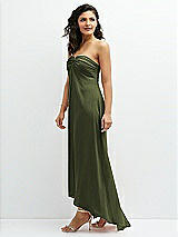Side View Thumbnail - Olive Green Strapless Draped Notch Neck Chiffon High-Low Dress