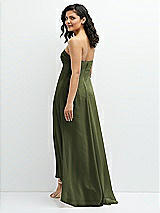 Rear View Thumbnail - Olive Green Strapless Draped Notch Neck Chiffon High-Low Dress