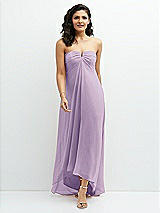 Front View Thumbnail - Pale Purple Strapless Draped Notch Neck Chiffon High-Low Dress