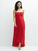 Front View Thumbnail - Parisian Red Strapless Draped Notch Neck Chiffon High-Low Dress
