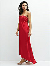 Side View Thumbnail - Parisian Red Strapless Draped Notch Neck Chiffon High-Low Dress
