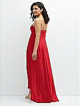 Rear View Thumbnail - Parisian Red Strapless Draped Notch Neck Chiffon High-Low Dress