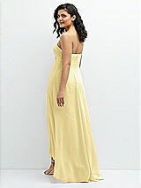 Rear View Thumbnail - Pale Yellow Strapless Draped Notch Neck Chiffon High-Low Dress