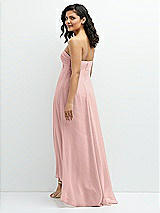 Rear View Thumbnail - Rose - PANTONE Rose Quartz Strapless Draped Notch Neck Chiffon High-Low Dress