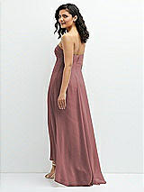 Rear View Thumbnail - Rosewood Strapless Draped Notch Neck Chiffon High-Low Dress