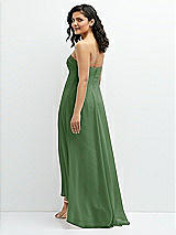 Rear View Thumbnail - Vineyard Green Strapless Draped Notch Neck Chiffon High-Low Dress