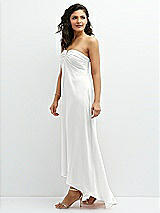 Side View Thumbnail - White Strapless Draped Notch Neck Chiffon High-Low Dress