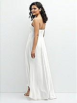Rear View Thumbnail - White Strapless Draped Notch Neck Chiffon High-Low Dress