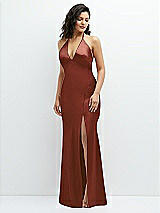 Front View Thumbnail - Auburn Moon Plunge Halter Open-Back Maxi Bias Dress with Low Tie Back