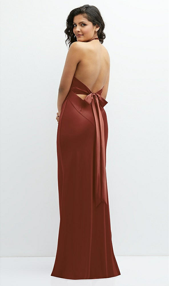 Back View - Auburn Moon Plunge Halter Open-Back Maxi Bias Dress with Low Tie Back