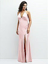 Front View Thumbnail - Ballet Pink Plunge Halter Open-Back Maxi Bias Dress with Low Tie Back