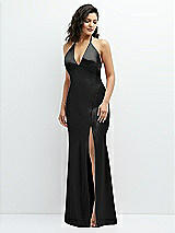 Front View Thumbnail - Black Plunge Halter Open-Back Maxi Bias Dress with Low Tie Back