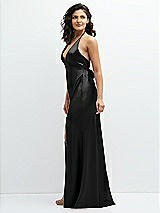 Side View Thumbnail - Black Plunge Halter Open-Back Maxi Bias Dress with Low Tie Back