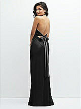 Rear View Thumbnail - Black Plunge Halter Open-Back Maxi Bias Dress with Low Tie Back