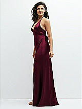 Side View Thumbnail - Cabernet Plunge Halter Open-Back Maxi Bias Dress with Low Tie Back