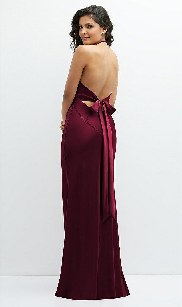 Back View - Cabernet Plunge Halter Open-Back Maxi Bias Dress with Low Tie Back