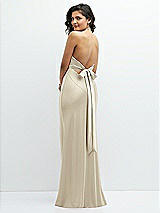 Rear View Thumbnail - Champagne Plunge Halter Open-Back Maxi Bias Dress with Low Tie Back