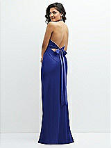 Rear View Thumbnail - Cobalt Blue Plunge Halter Open-Back Maxi Bias Dress with Low Tie Back
