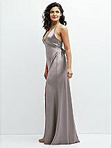 Side View Thumbnail - Cashmere Gray Plunge Halter Open-Back Maxi Bias Dress with Low Tie Back